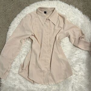 Nude long leave button up shirt